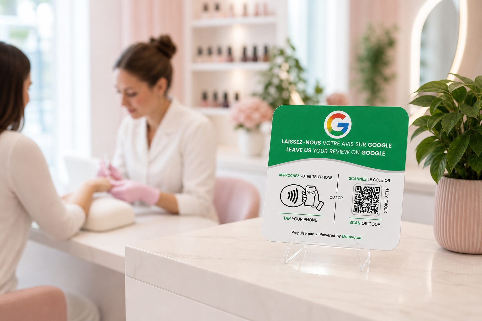 Braavu Google review plaque in a real business