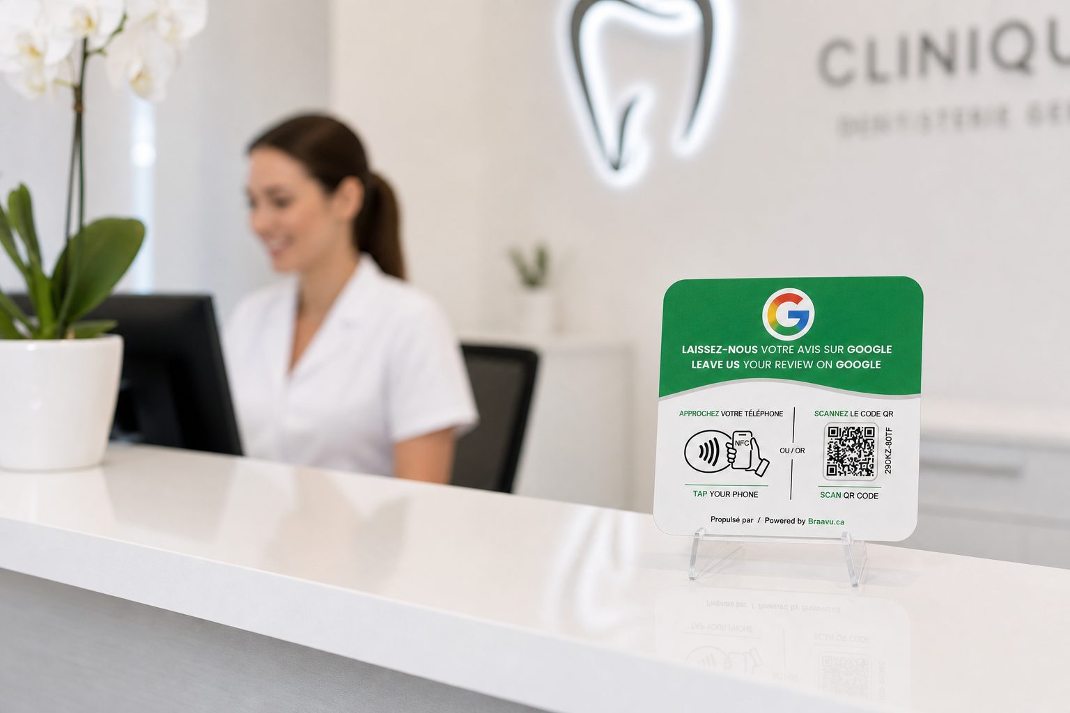 Braavu Google review plaque in a real business